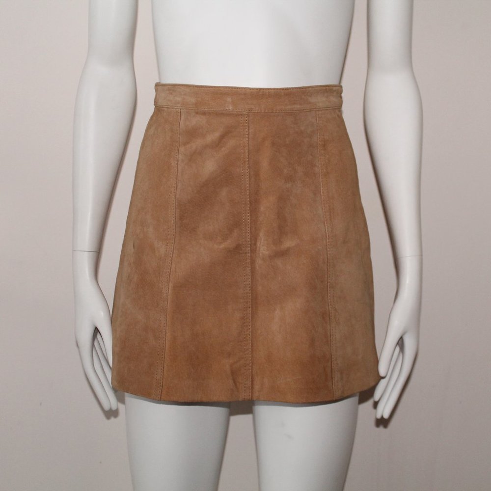 H&M Tan Suede Leather Flared Mini Skirt Size 2